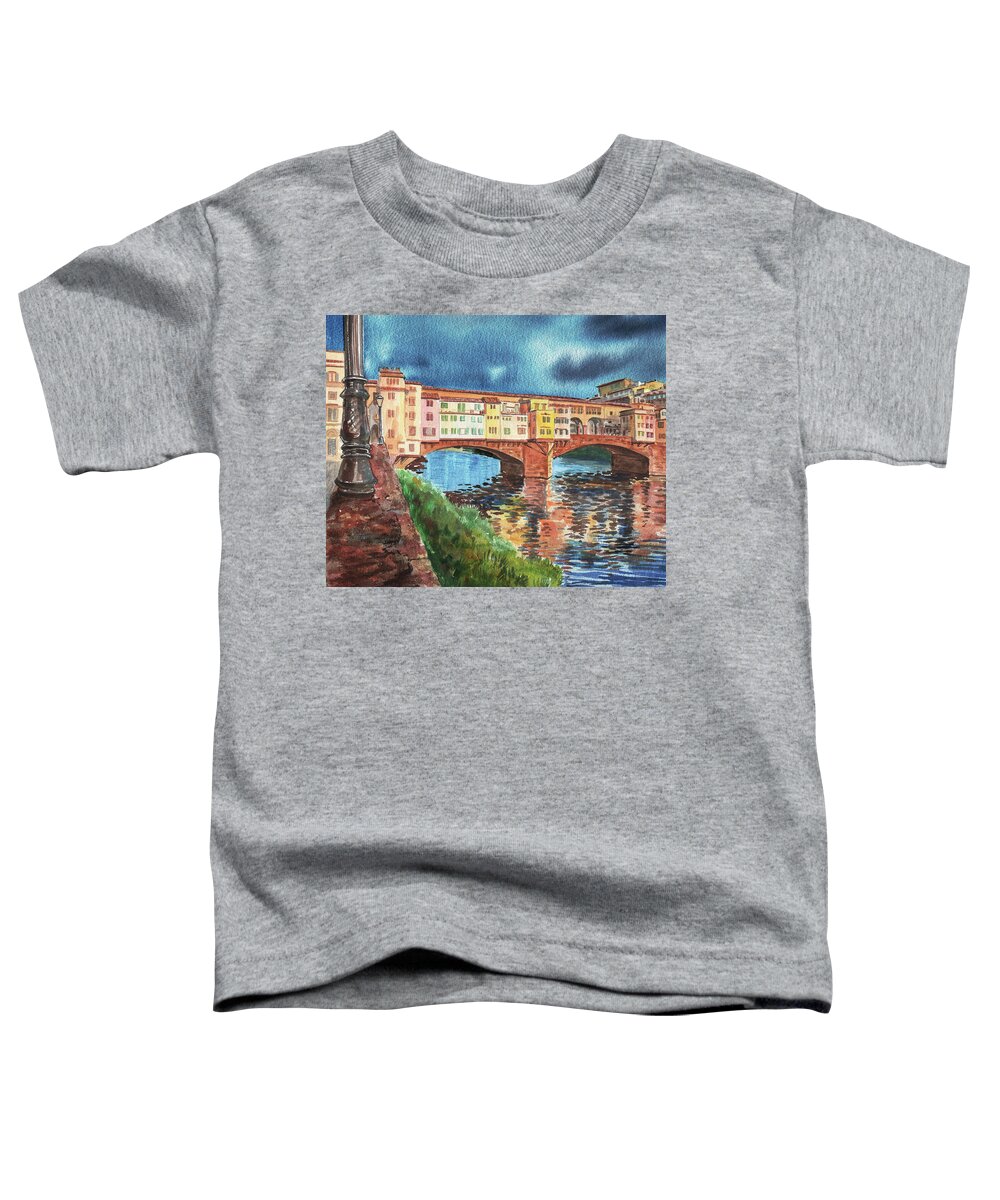 Italy Toddler T-Shirt featuring the painting Evening Sun In Florence Ponte Vecchio by Irina Sztukowski