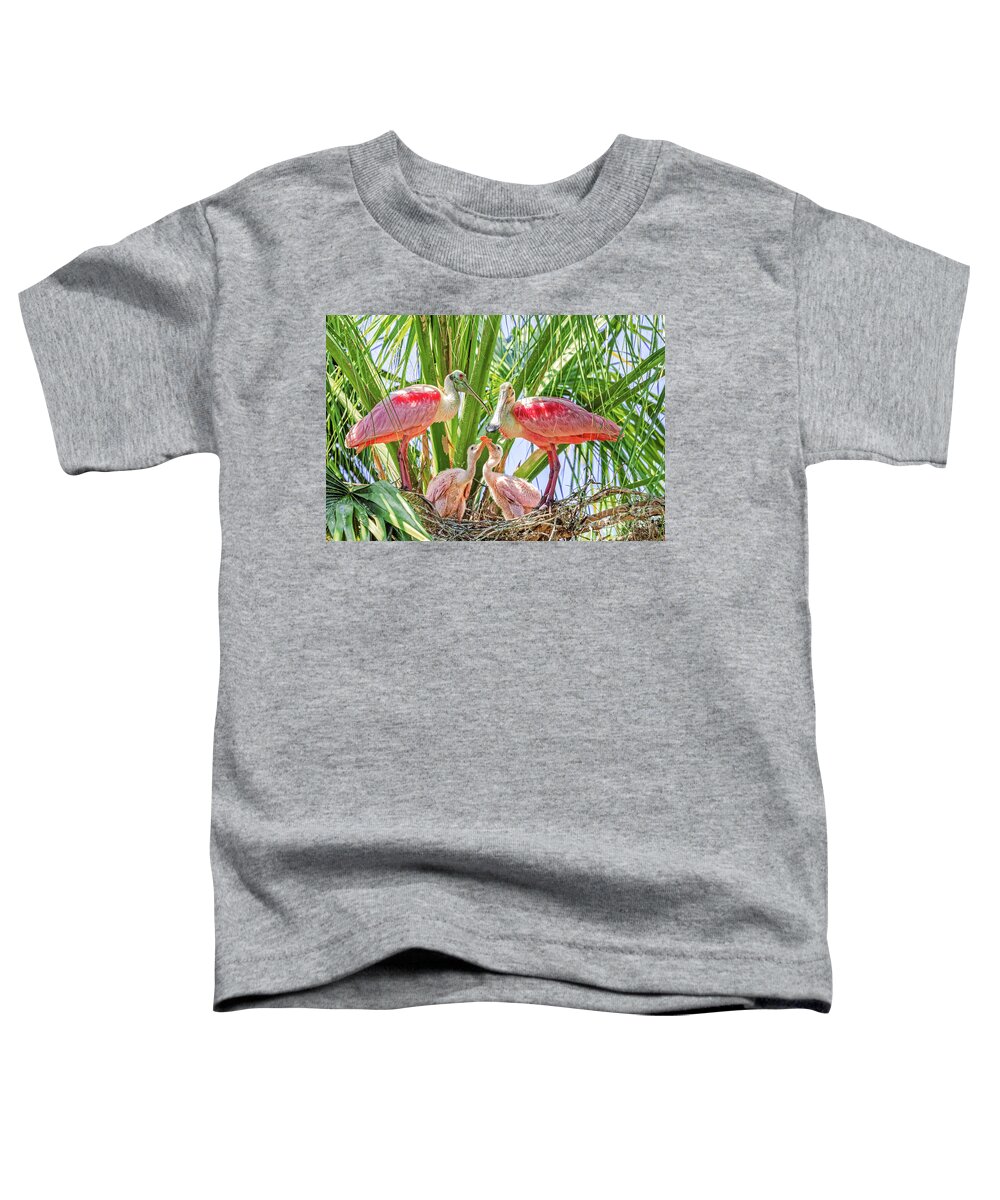 Animals Toddler T-Shirt featuring the photograph Family Portrait - The Spoonbills by Jo Ann Gregg