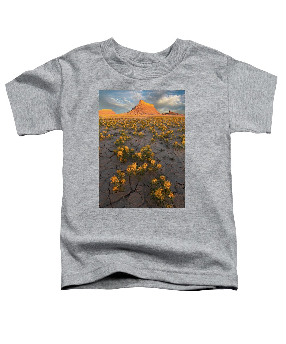 Factory Butte Toddler T-Shirt featuring the photograph Fields of Gold by Dustin LeFevre