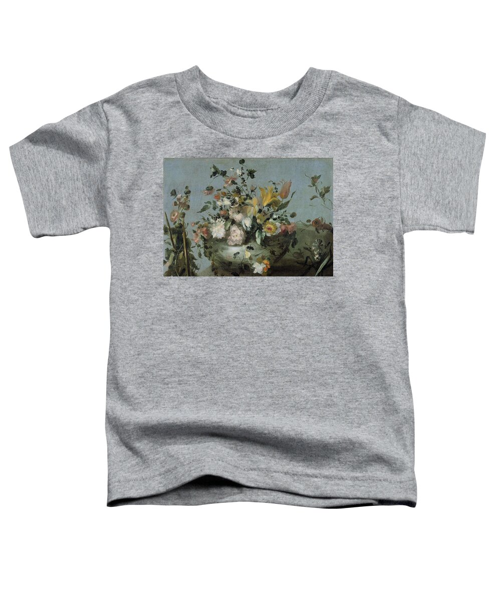 Canvas Toddler T-Shirt featuring the painting Flowers. by Francesco Guardi -rejected attribution-