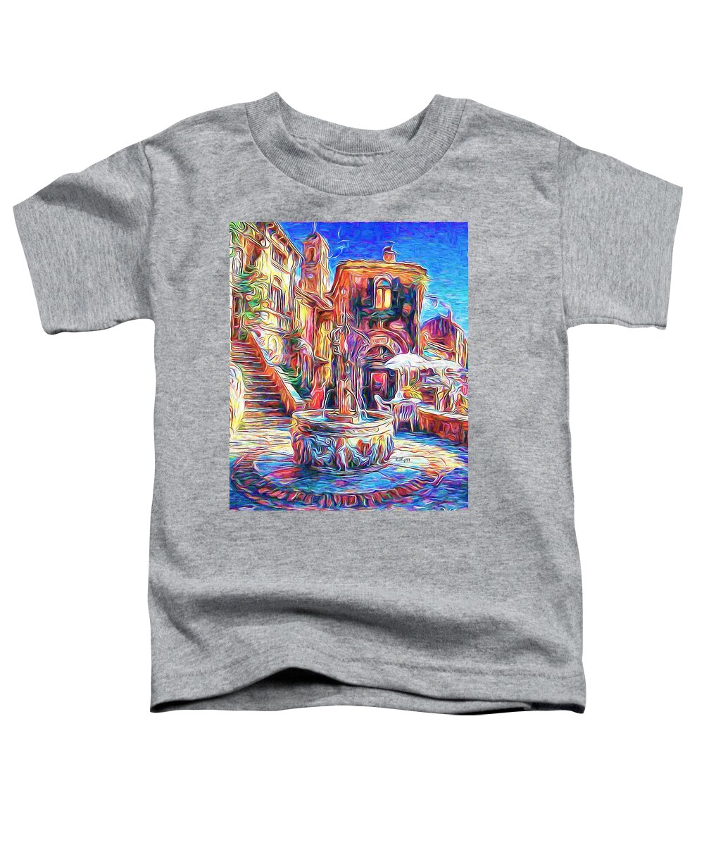 Paint Toddler T-Shirt featuring the painting Fountain in old spanish village by Nenad Vasic