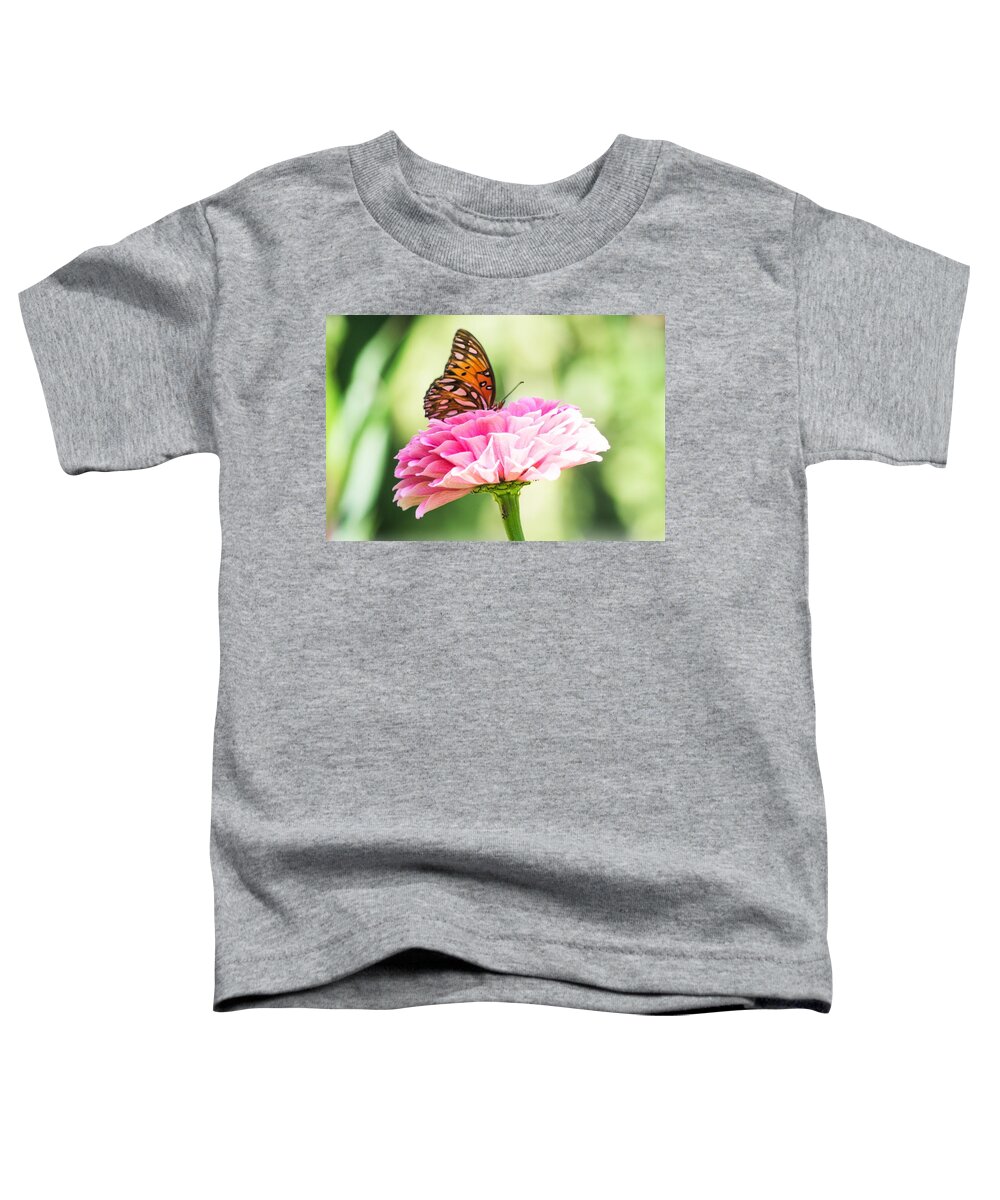 Gulf Fritillary Butterfly Toddler T-Shirt featuring the photograph Fritillary on Zinnia by Mary Ann Artz