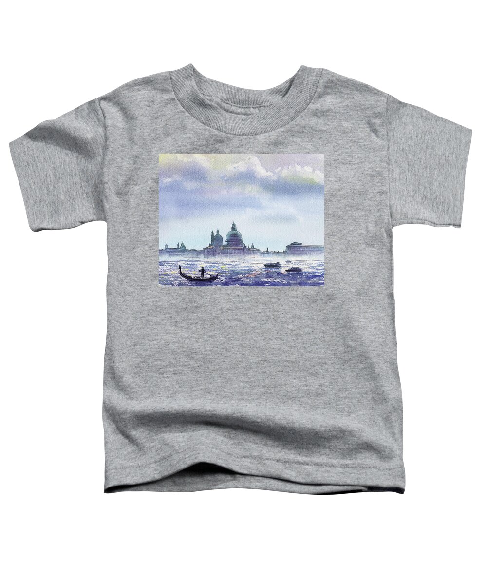 Gondola Toddler T-Shirt featuring the painting Gondolier On Canal Grande Venice Italy Watercolor  by Irina Sztukowski