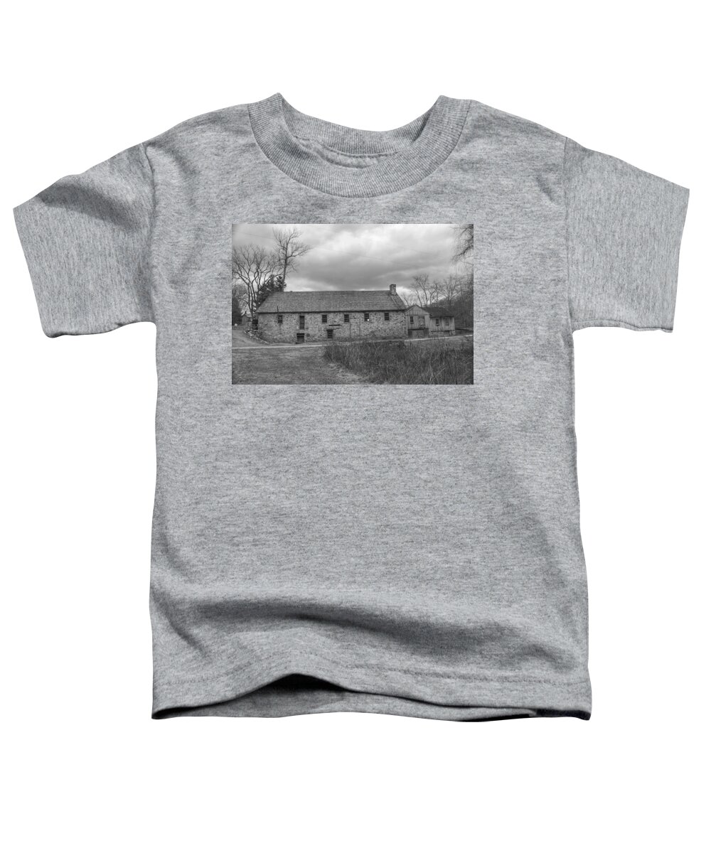 Waterloo Village Toddler T-Shirt featuring the photograph Grey Skies Over Fieldstone - Waterloo Village by Christopher Lotito