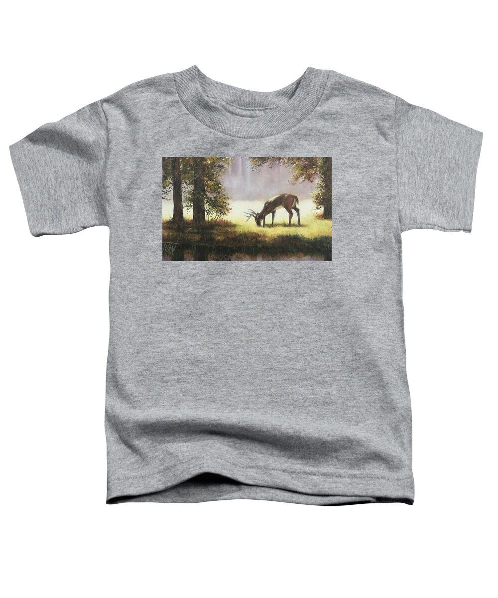 Grazing Deer Toddler T-Shirt featuring the painting Grazing deer by Lynne Pittard