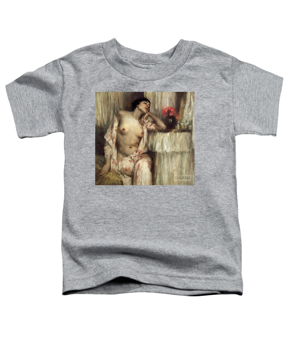 Portrait Toddler T-Shirt featuring the painting Half Length Figure Of Woman At Her Toilette By Gian Emilio Malerba by Gian Emilio Malerba