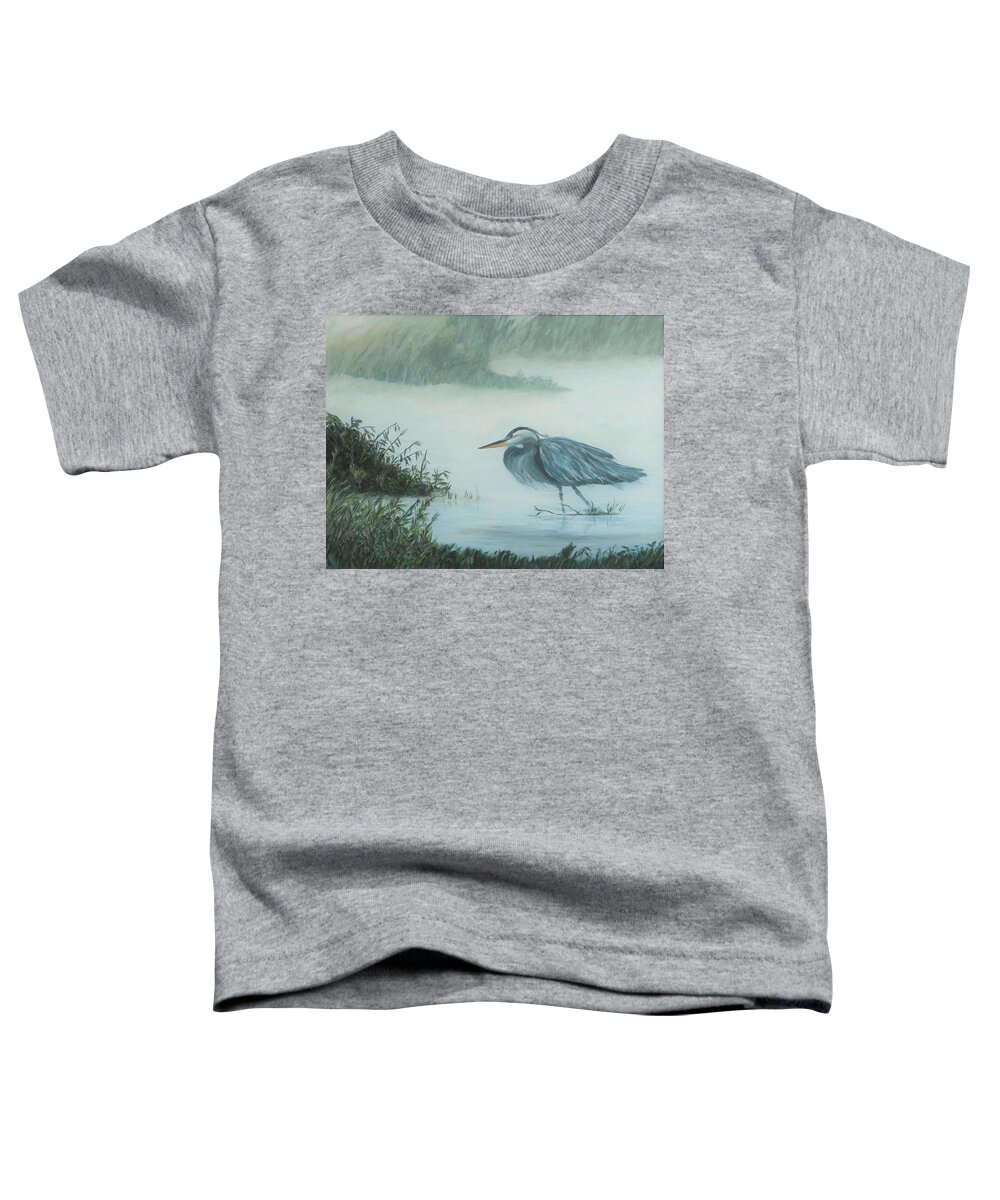 Wildlife Toddler T-Shirt featuring the painting Heron in Mist by Deborah Smith