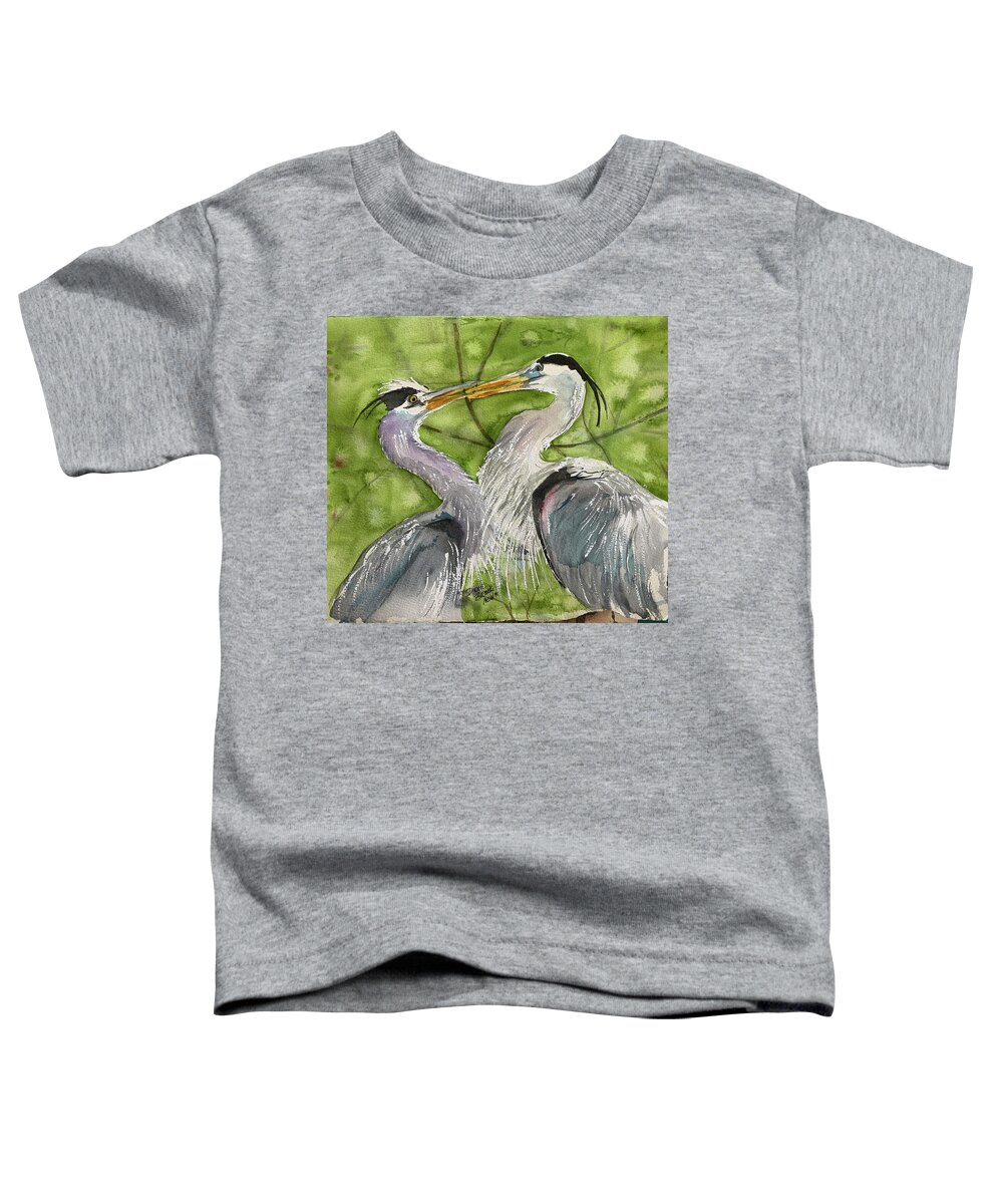  Toddler T-Shirt featuring the painting Heron love by Diane Ziemski