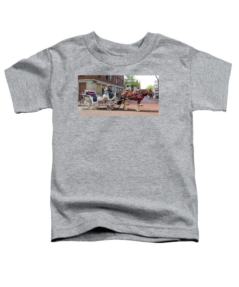 Horse Toddler T-Shirt featuring the painting Horse and Carriage Tours in Boston by Jeelan Clark