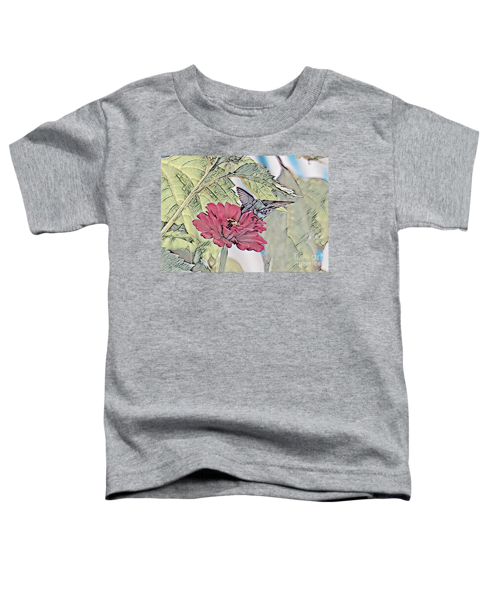 Hummingbird Toddler T-Shirt featuring the photograph Hummingbird Art - A Drink From The Zinnia by Kerri Farley