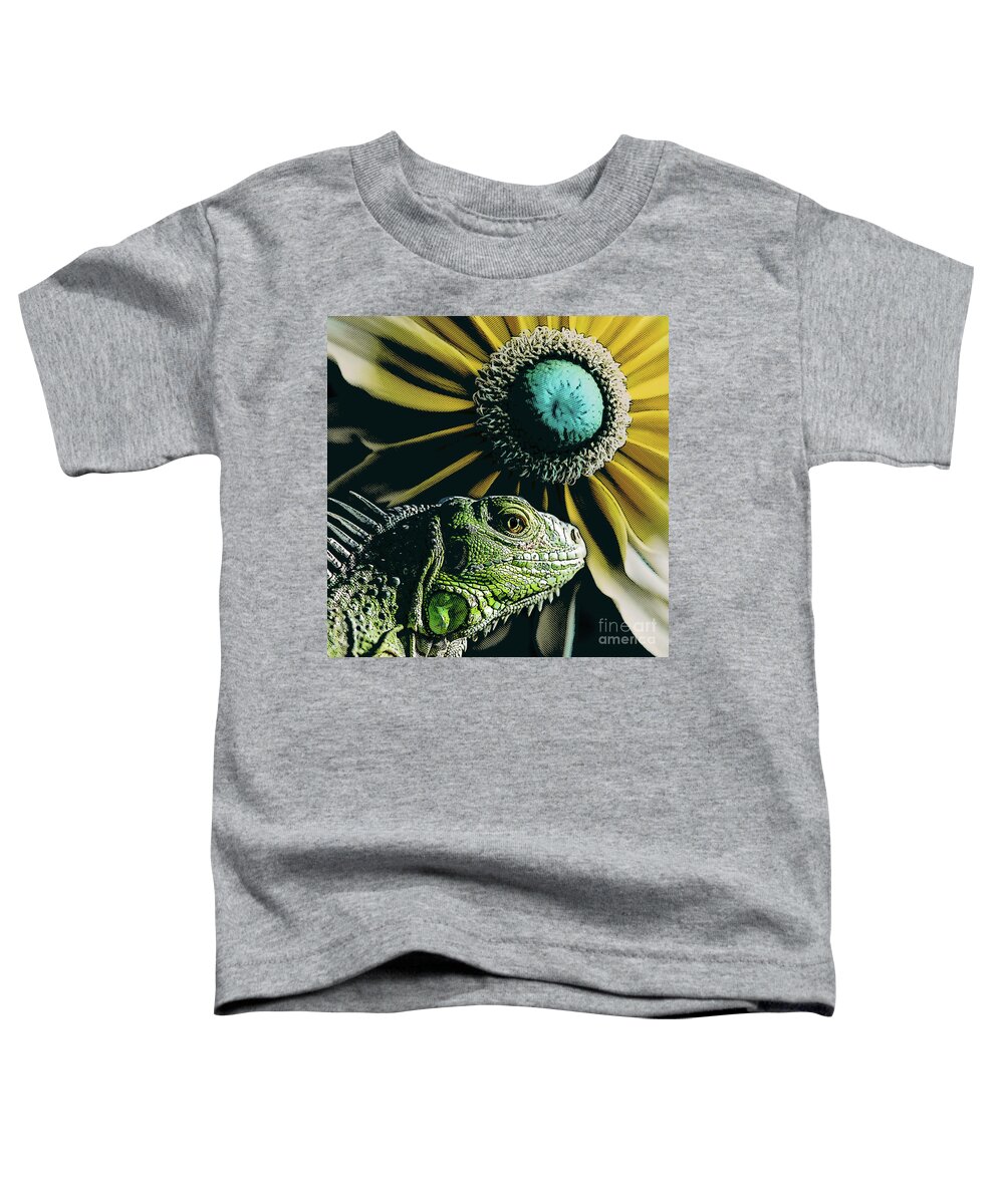 Plant Toddler T-Shirt featuring the digital art Iguana And Sunflower by Phil Perkins