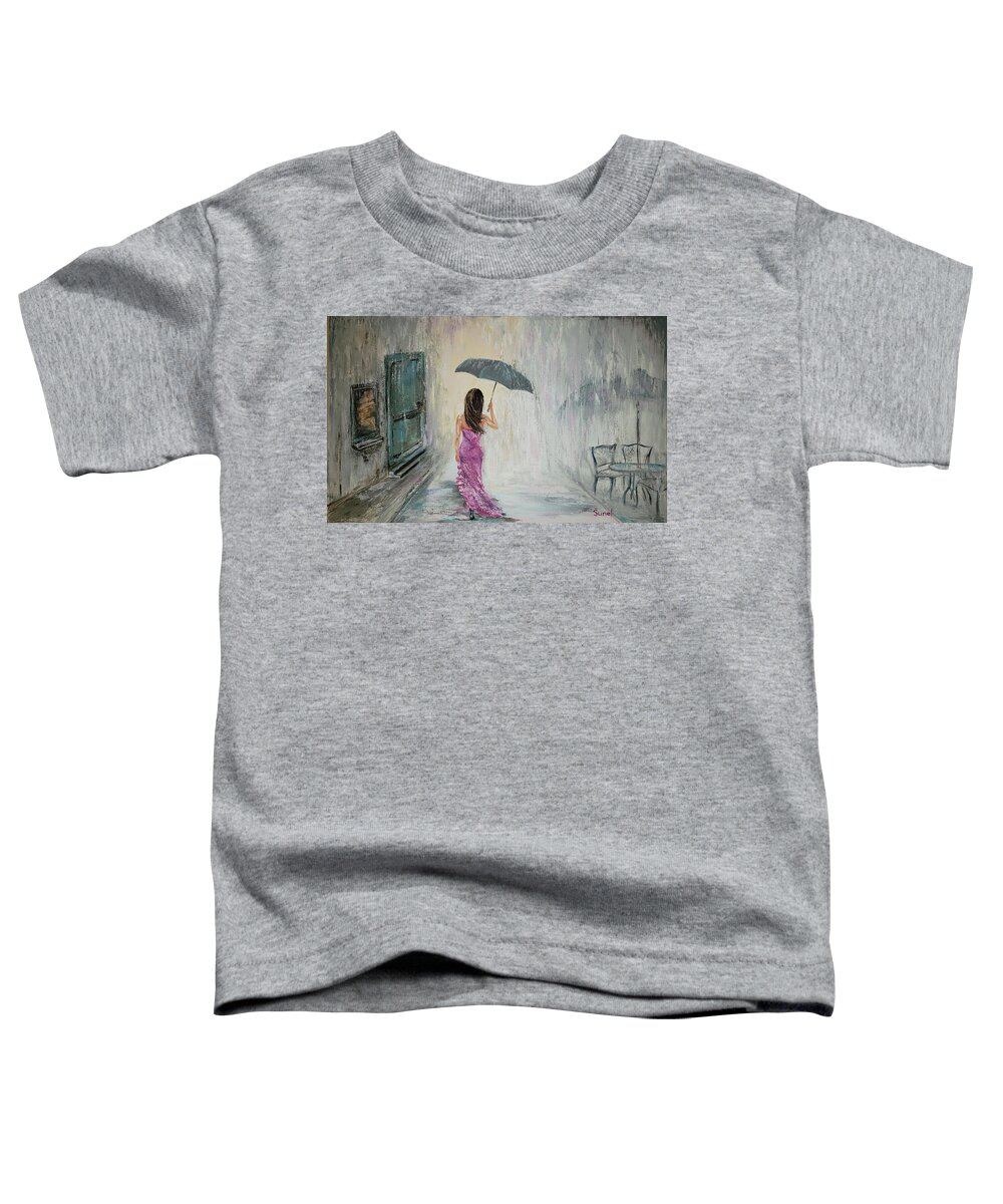Girl Toddler T-Shirt featuring the painting In the rain by Sunel De Lange