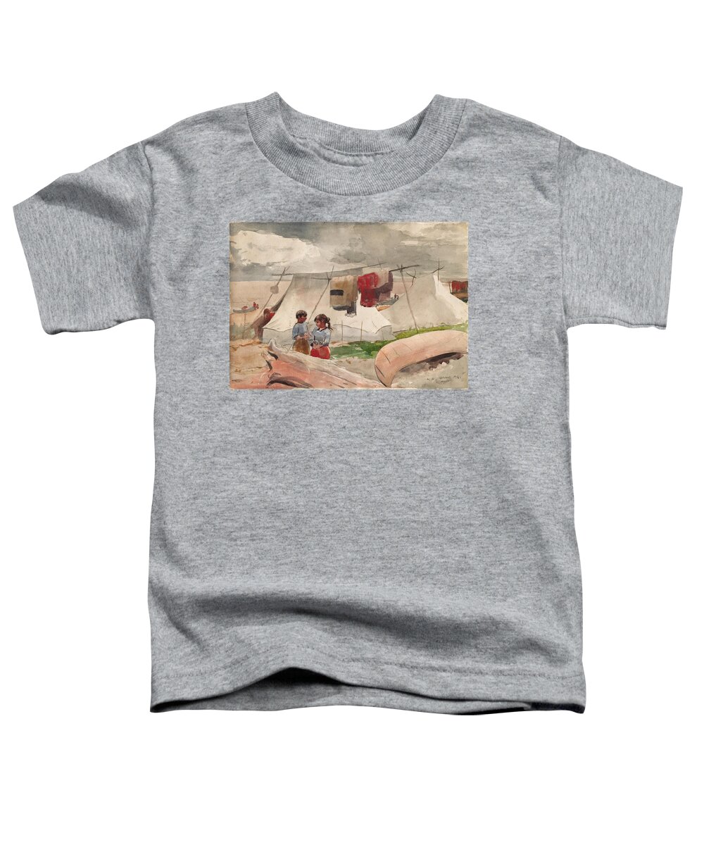 Winslow Homer Toddler T-Shirt featuring the painting Indian Camp, Roberval, P.Q. by Winslow Homer