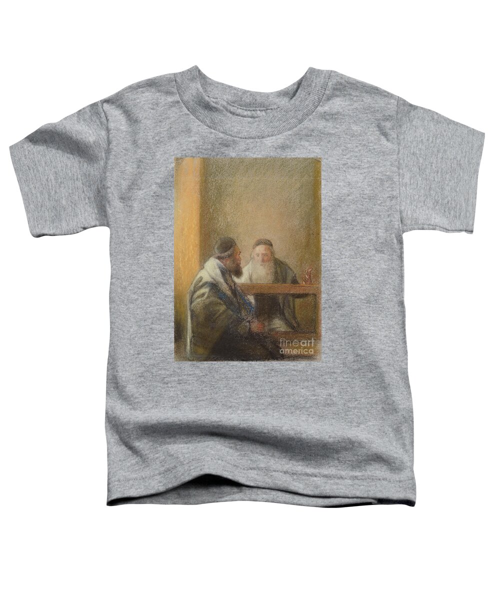 Rabbi Toddler T-Shirt featuring the painting Interior With Two Rabbis Pastel by William Rothenstein