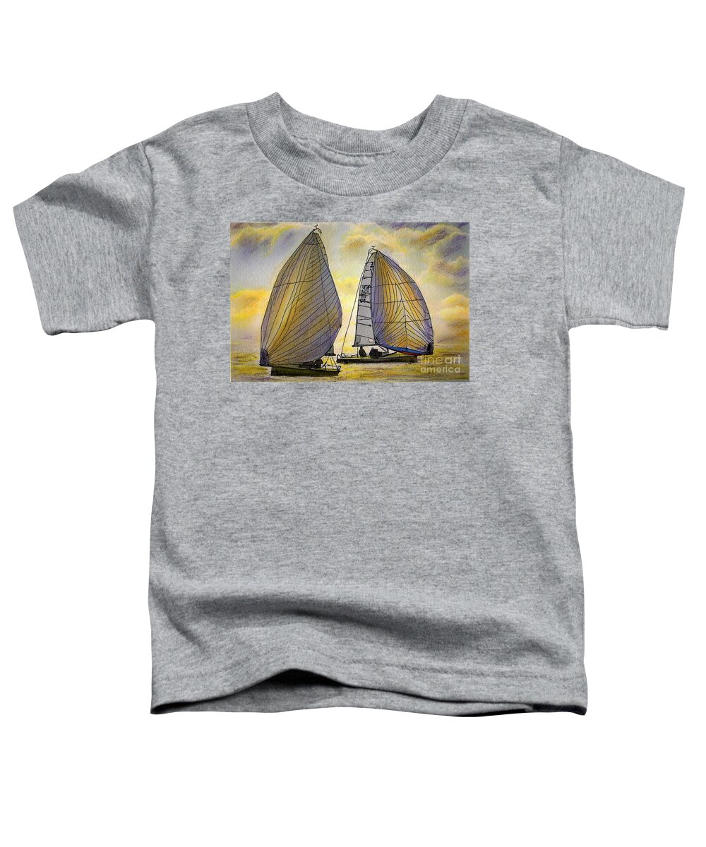 Sail Toddler T-Shirt featuring the painting J-70's in the Sunset by Randy Sprout
