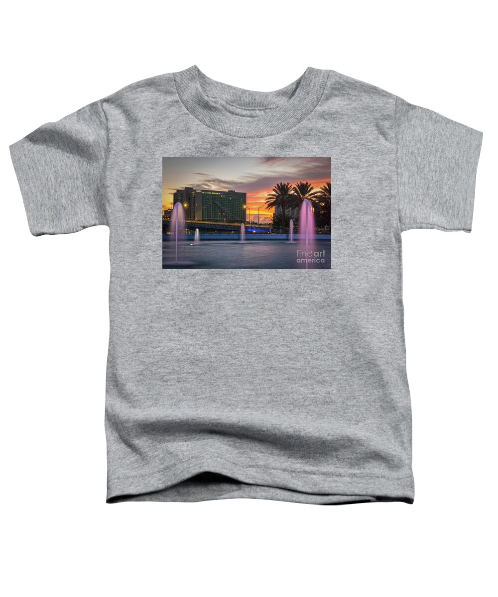 Sunrise Toddler T-Shirt featuring the photograph JAX Cityscape Sunrise At The Fountains by DB Hayes