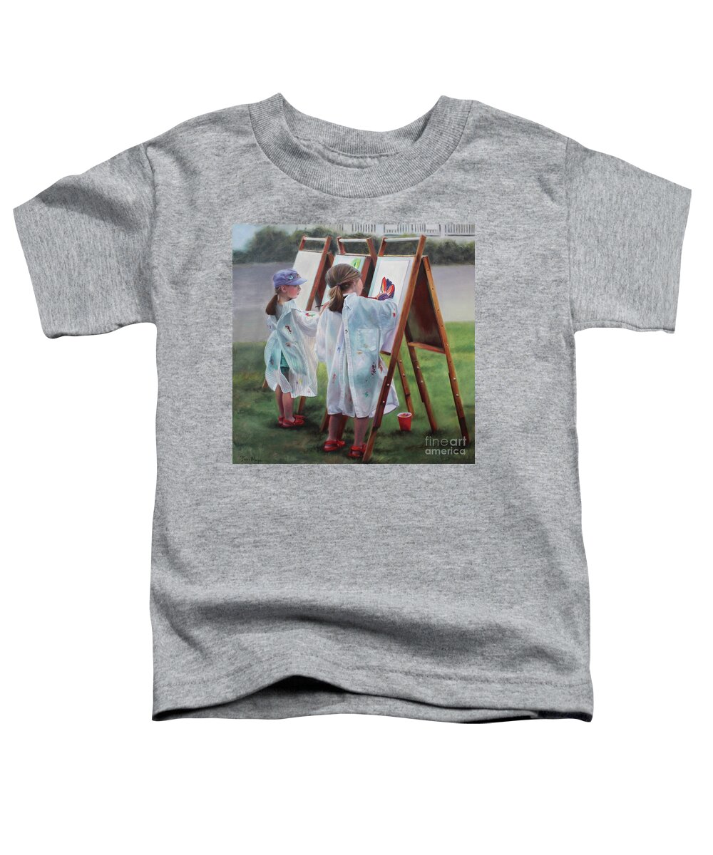 Painting Of Two Girls Creating Artwork Toddler T-Shirt featuring the painting Join Us at Our Happy Place by Terri Meyer