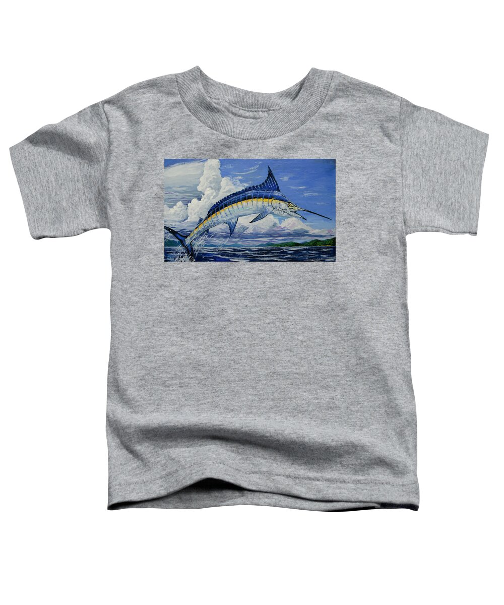 Marlin Toddler T-Shirt featuring the painting Jumping Marlin by John Gibbs