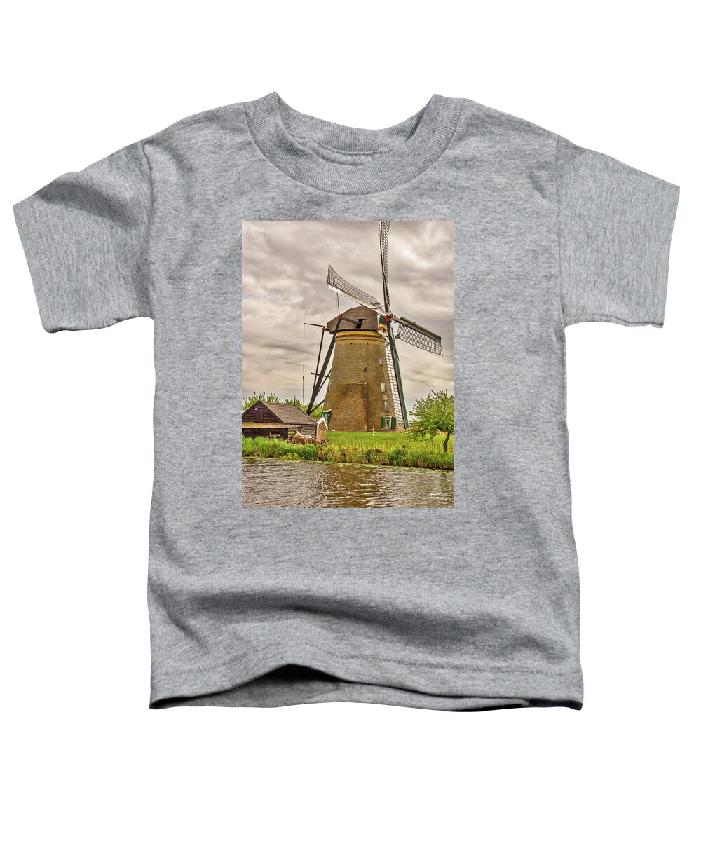 Kinderdijk Toddler T-Shirt featuring the photograph Kinderdijk Holland Windmill by Donald Pash