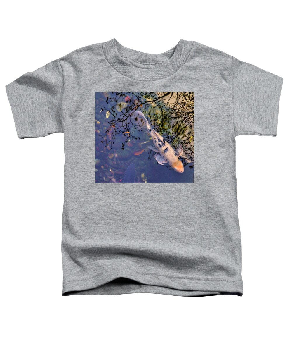 Koi Toddler T-Shirt featuring the photograph Koi and Reflections by Peter Mooyman