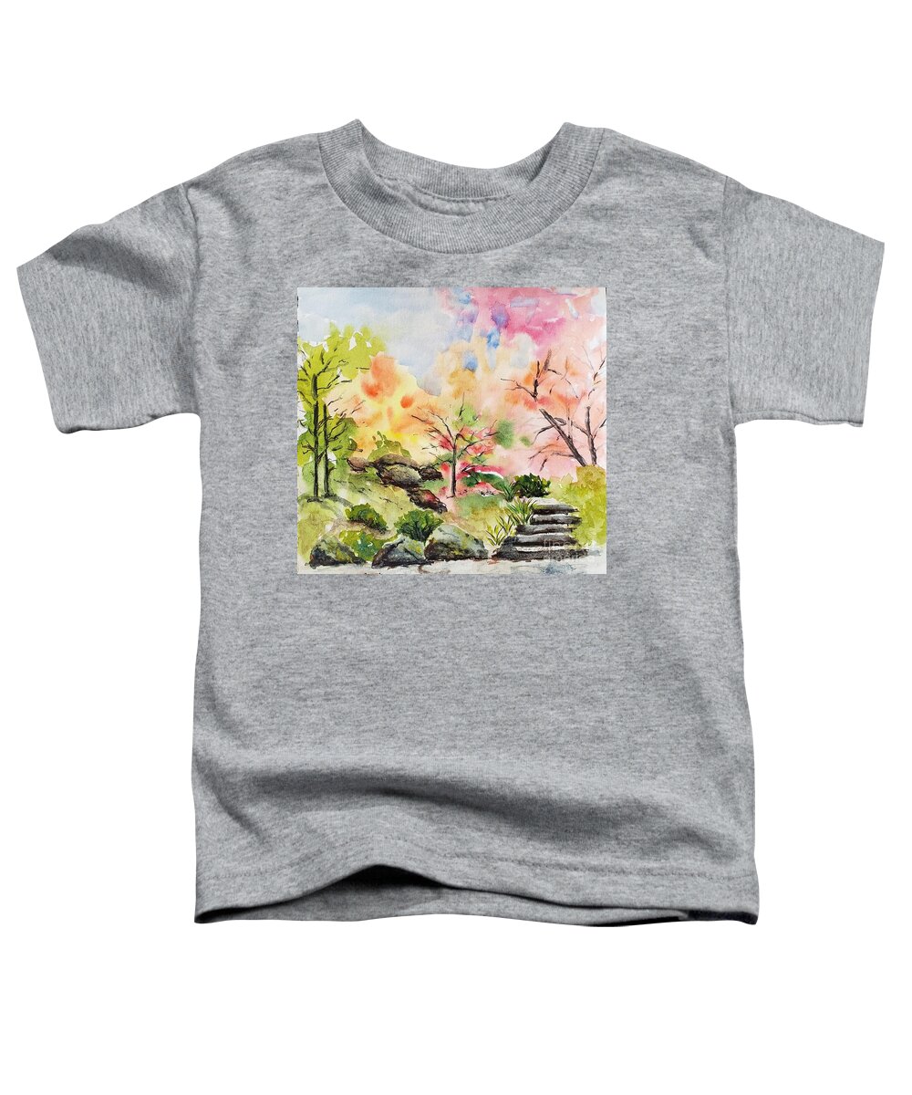 Japanese Garden Toddler T-Shirt featuring the painting Lisa's sketch by Lisa Debaets