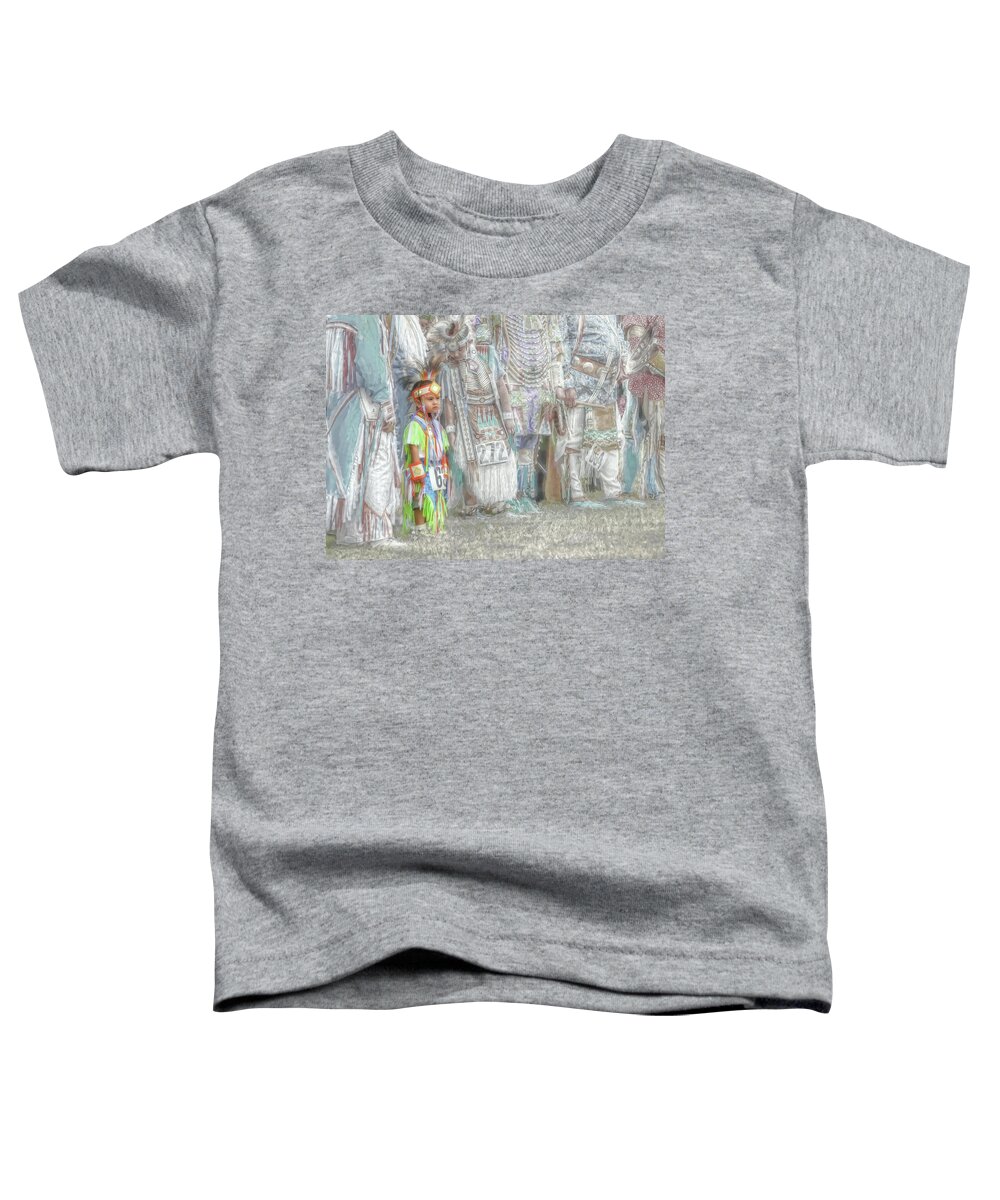Native Americans Toddler T-Shirt featuring the mixed media Little Wacipi Dance Contestant by Dyle Warren