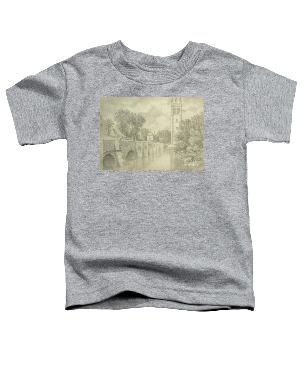 Bridge Toddler T-Shirt featuring the painting Magdalen Bridge And Tower Graphite by John Baptist Malchair