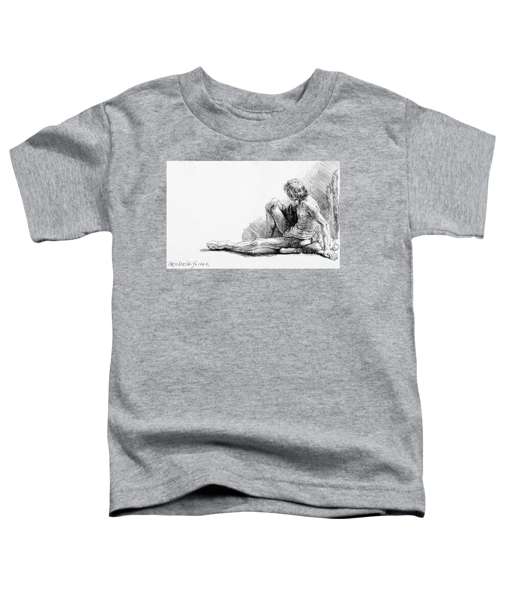 Nude Toddler T-Shirt featuring the drawing Man seated on the ground, 1646 by Rembrandt