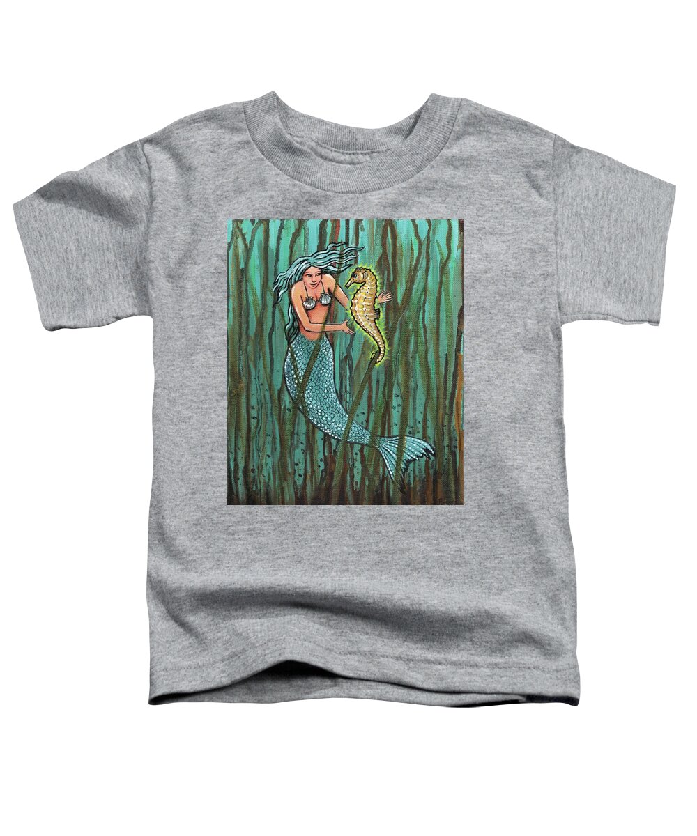 Mermaids Toddler T-Shirt featuring the painting Mermaid and the Magic Seahorse by James RODERICK
