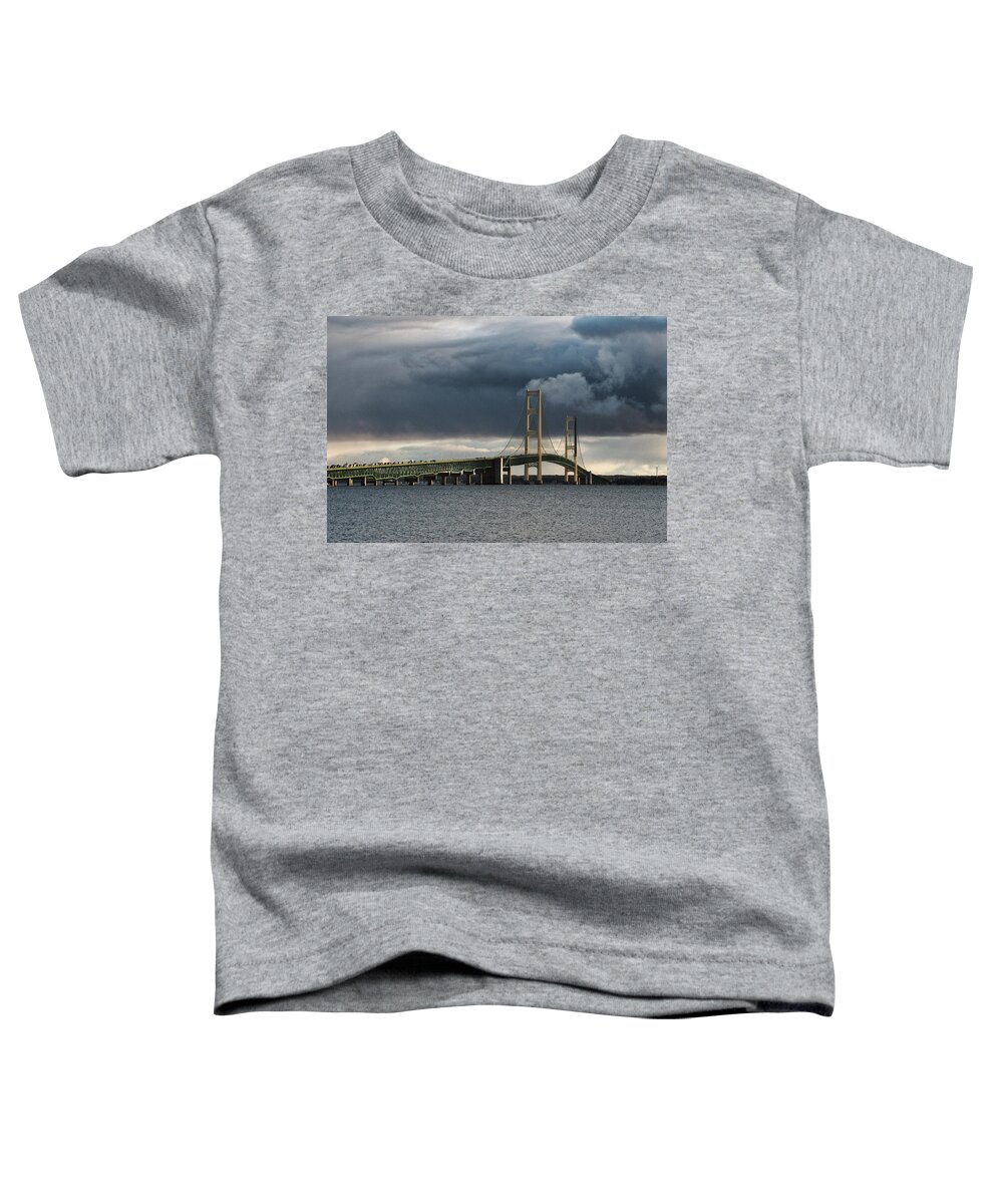 Mackinac Bridge Toddler T-Shirt featuring the photograph Mighty Mac over the Straits of Mackinac by Bill Swartwout