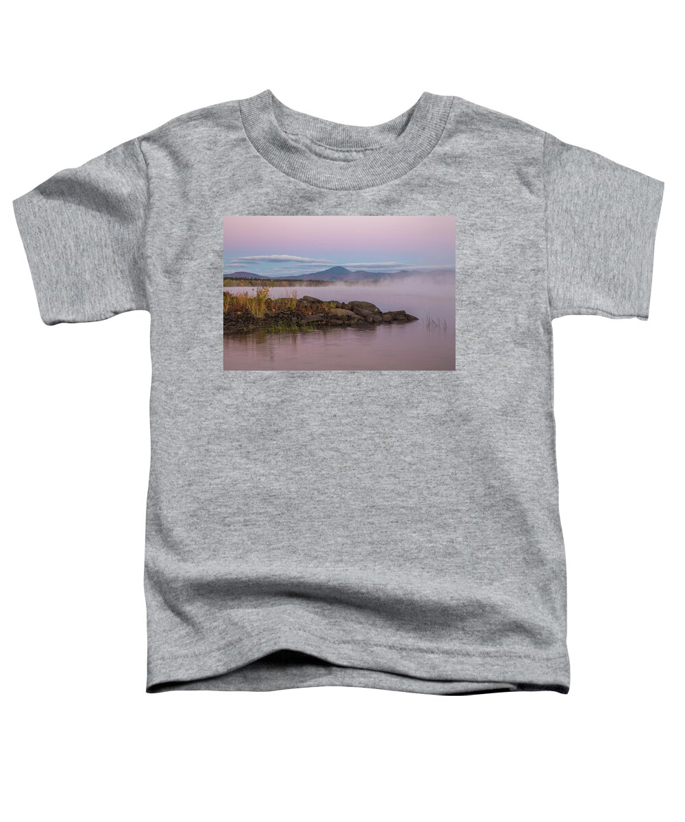 Misty Toddler T-Shirt featuring the photograph Misty Autumn Lakeside Sunrise by White Mountain Images