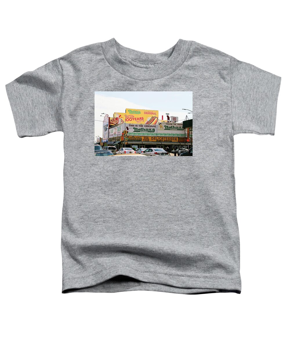 Coney Island Toddler T-Shirt featuring the photograph Nathans Famous Hot Dog by Doc Braham