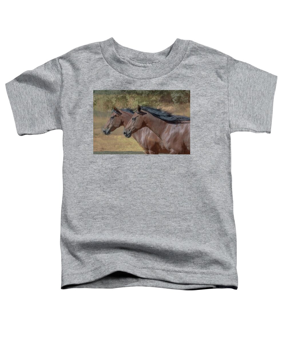 Wild Horse Toddler T-Shirt featuring the photograph face mask Neck to neck by Patricia Dennis