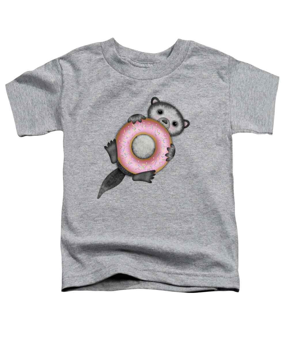 Otter Toddler T-Shirt featuring the digital art O is for Otter with an O so Delicious Doughnut by Valerie Drake Lesiak