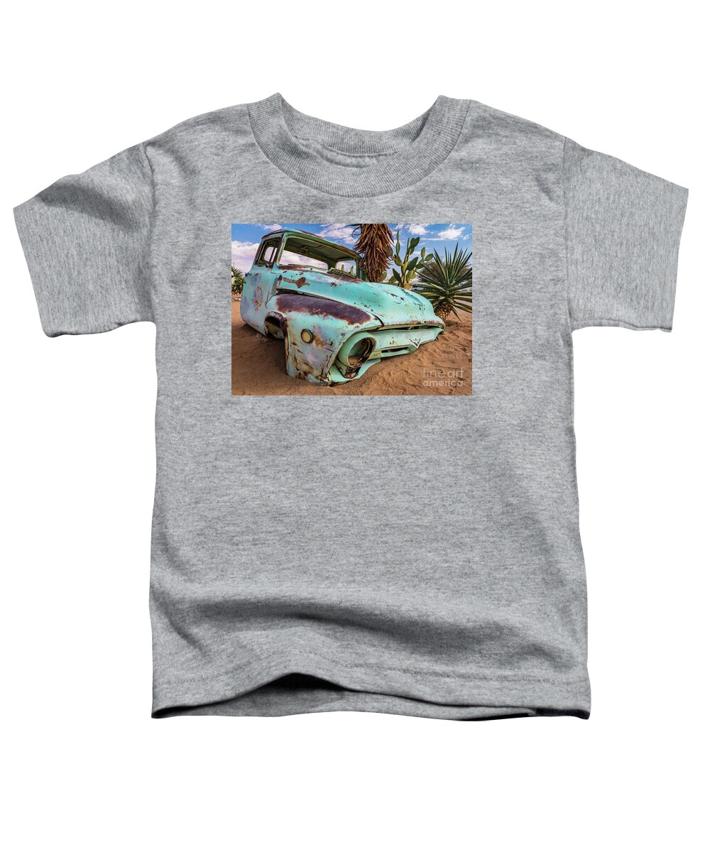 Car Toddler T-Shirt featuring the photograph Old and abandoned car #7 in Solitaire, Namibia by Lyl Dil Creations