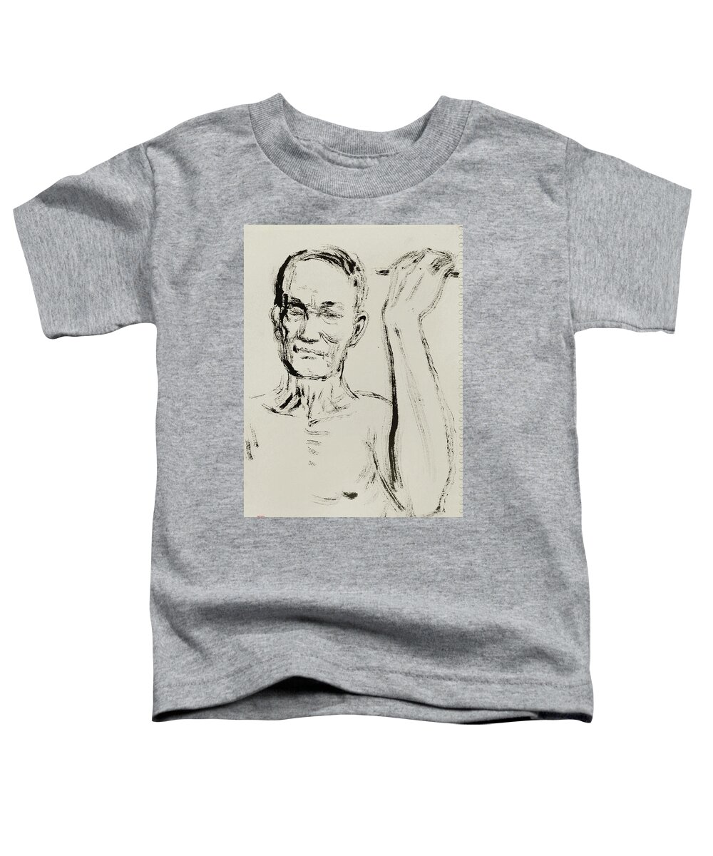 Old Toddler T-Shirt featuring the painting Old man with wall-ArtToPan drawing- character freehand brush sketch by Artto Pan