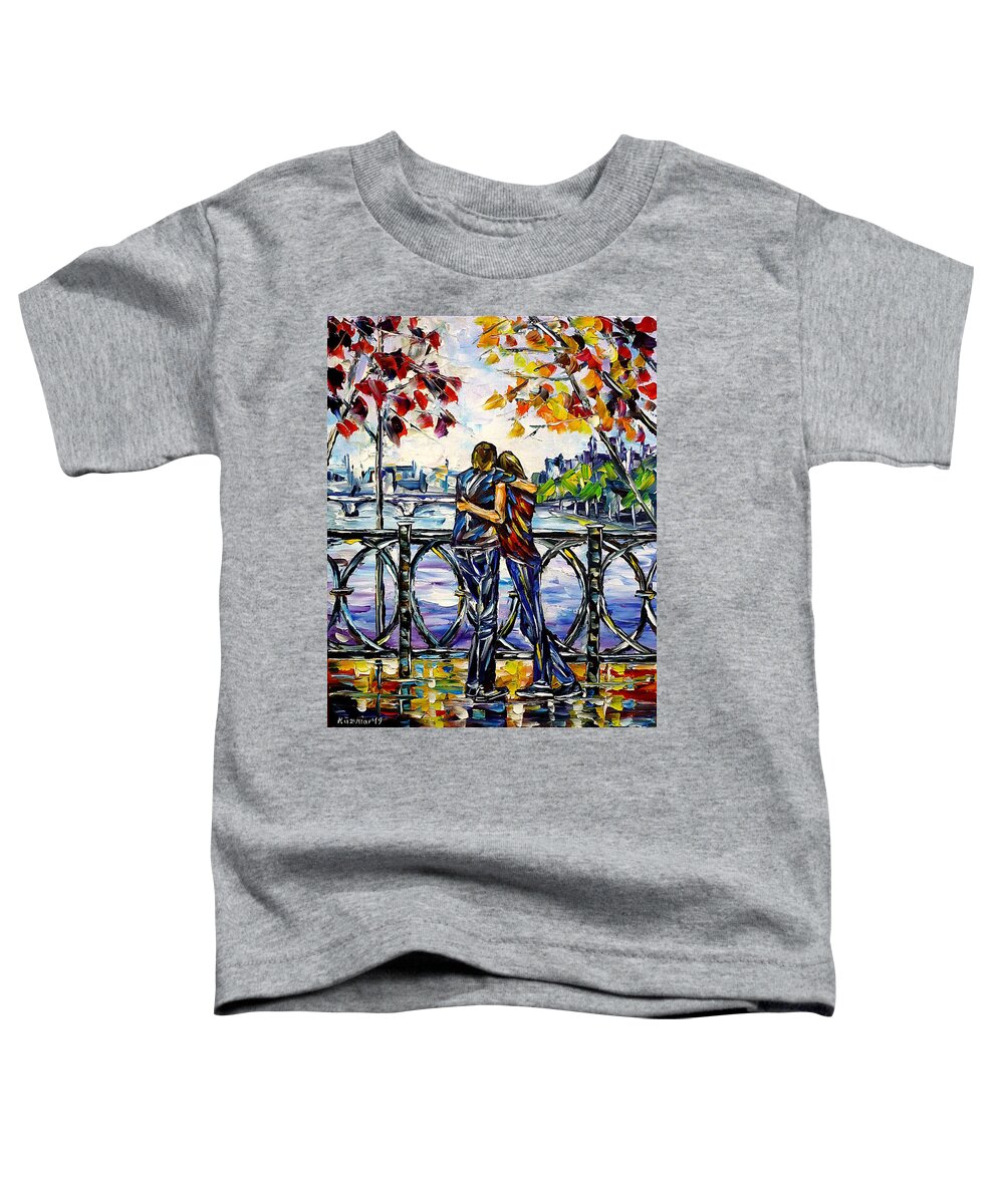 I Love Paris Toddler T-Shirt featuring the painting On The Paris Bridge by Mirek Kuzniar