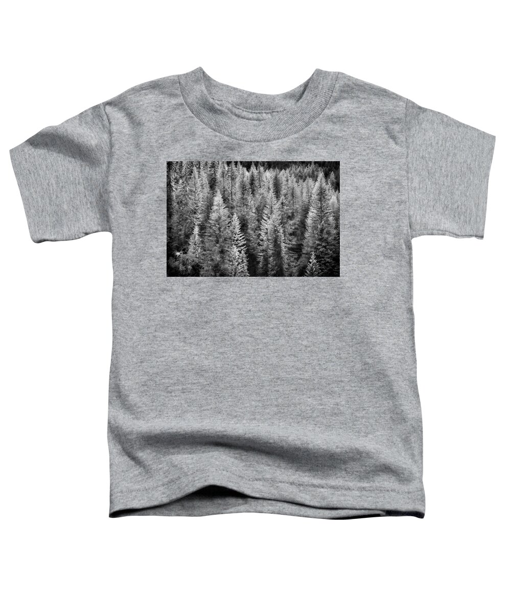 Black And White Toddler T-Shirt featuring the photograph One Of Many Alp Trees by Jon Glaser
