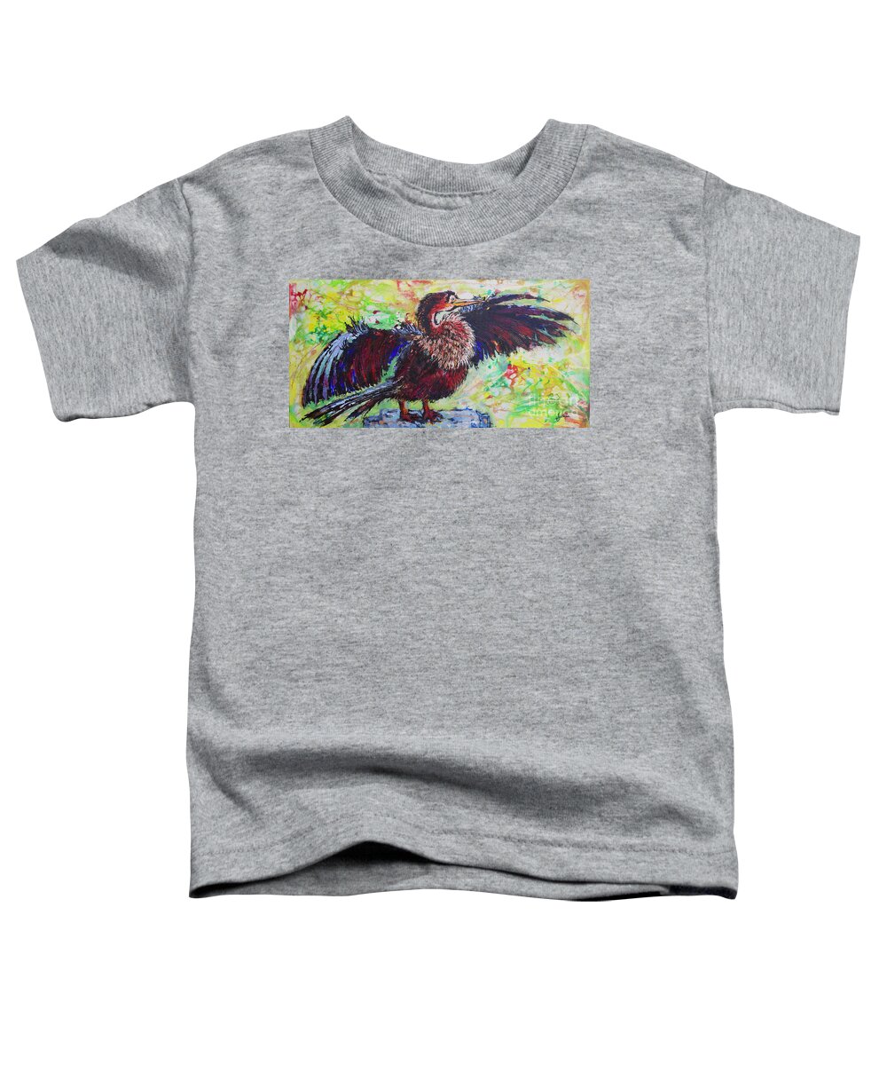  Toddler T-Shirt featuring the painting Open Fanned Anhinga by Jyotika Shroff