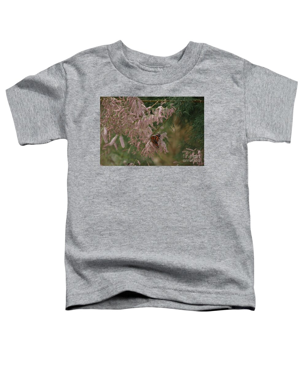 Peony Pink Toddler T-Shirt featuring the photograph Painted Lady on Pink Chinese Saltcedar by Colleen Cornelius