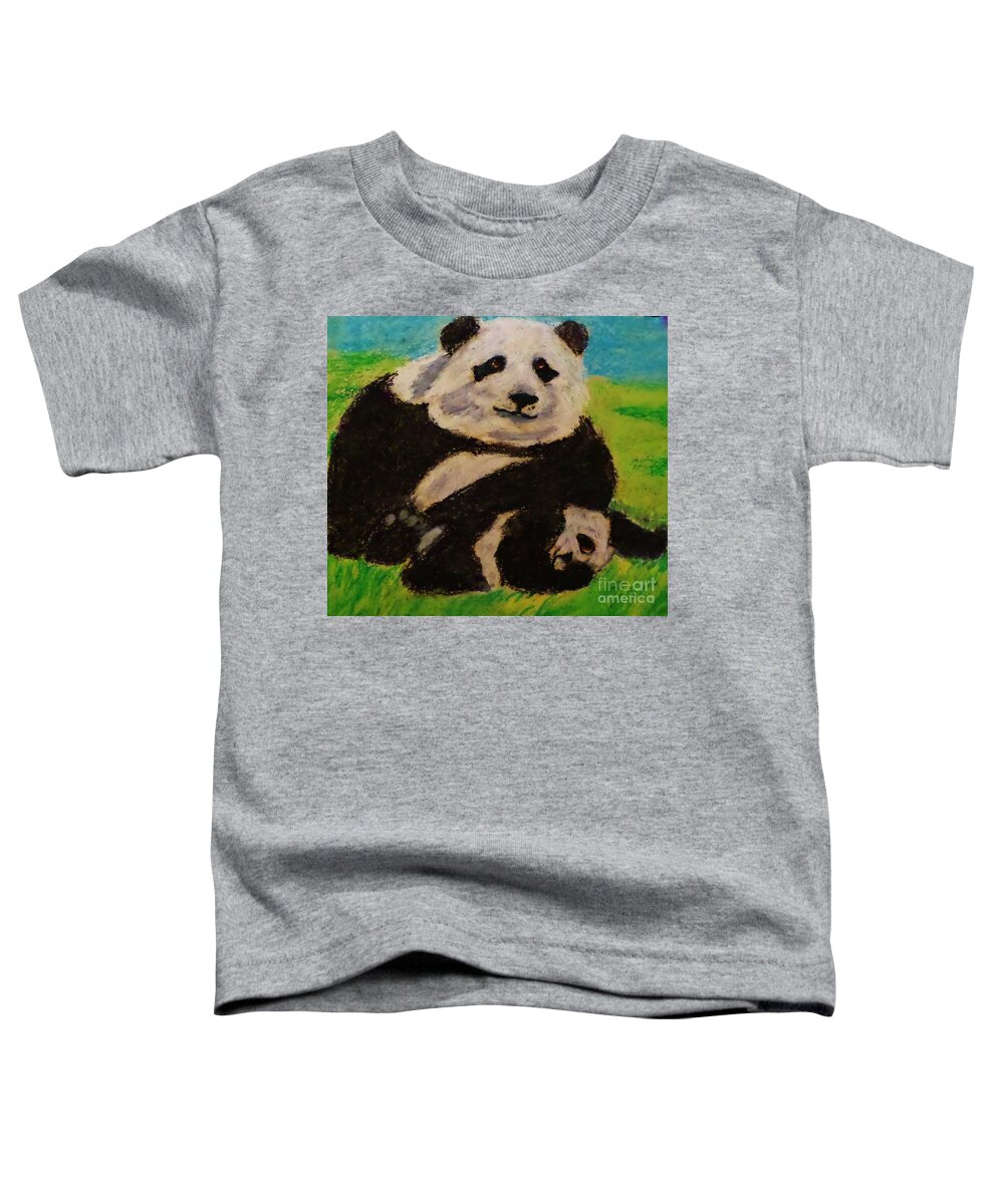 Panda Oil Pastel Wildlife Drawing Toddler T-Shirt featuring the pastel Papa Panda by Christy Saunders Church