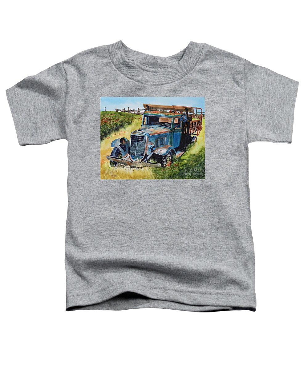 Farm Toddler T-Shirt featuring the painting Pappy's Poppy Truck by Tom Riggs
