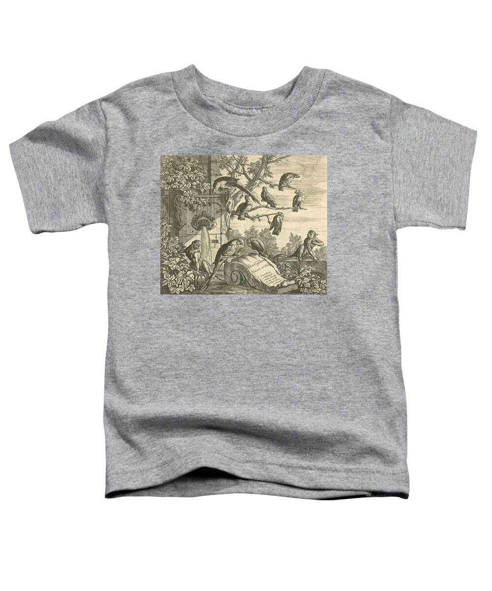 18th Century Art Toddler T-Shirt featuring the relief Parrots and Monkeys at a Garden Fountain by Pieter Casteels