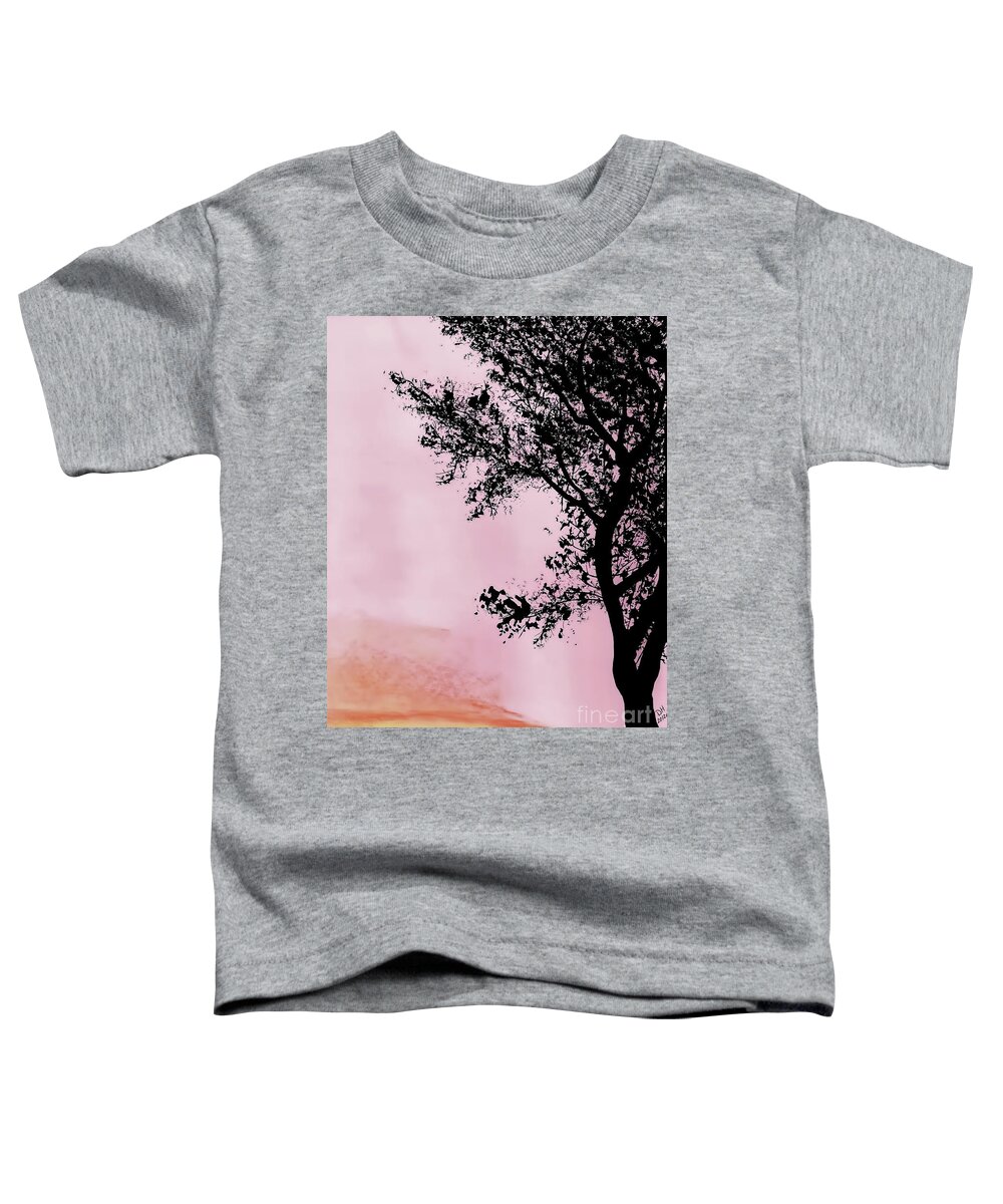 Sunset Toddler T-Shirt featuring the drawing Pink - Silhouette - Sunset by D Hackett