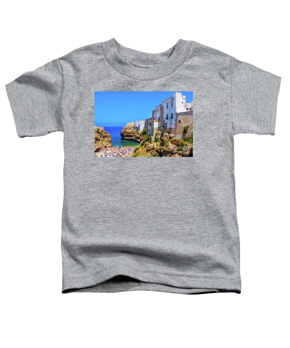 Polignano Toddler T-Shirt featuring the photograph Polignano a Mare - Bari - Apulia - south italy sea village lagoon by Luca Lorenzelli