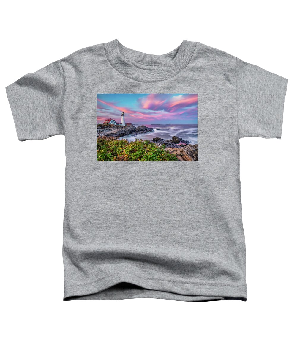 America Toddler T-Shirt featuring the photograph Portland Head Light at Sunset - Cape Elizabeth Maine by Gregory Ballos