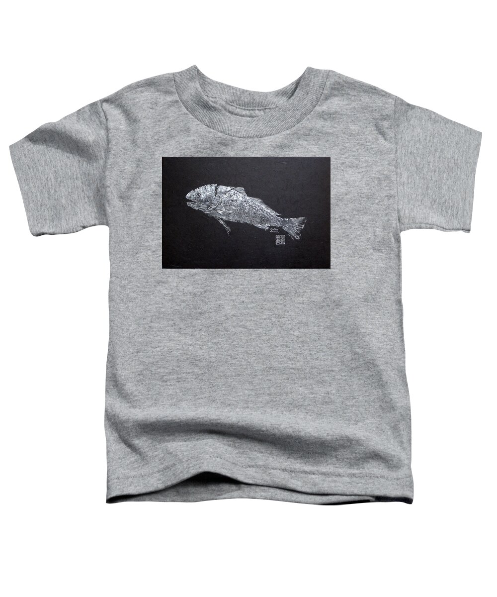Redfish Toddler T-Shirt featuring the painting Redfish - Silver on Black Background by Adrienne Dye