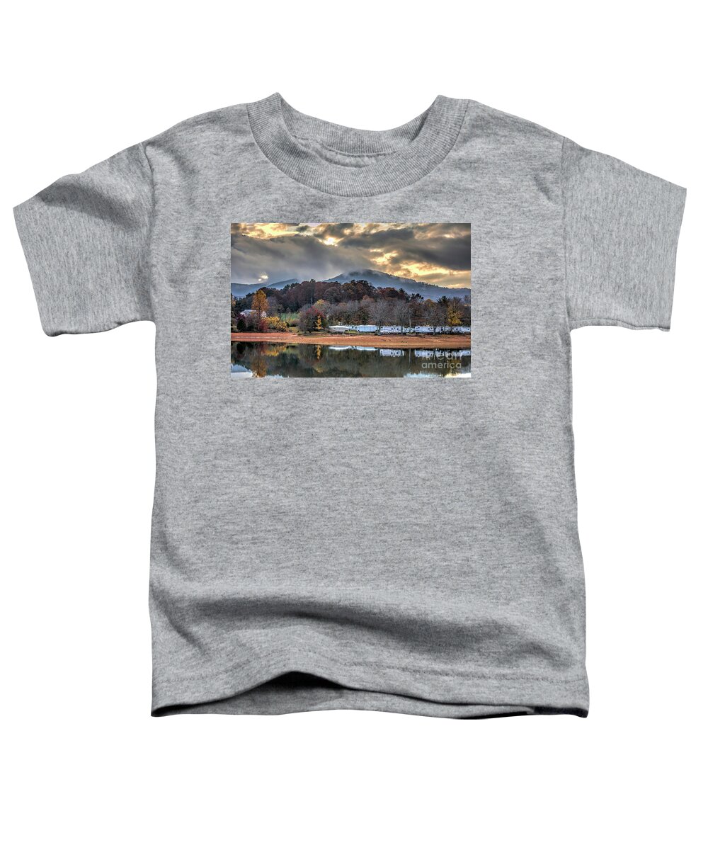 Reflections Toddler T-Shirt featuring the photograph Reflections, Autumn At North Georgia Mountain Lake After Rain At Sunset by Felix Lai