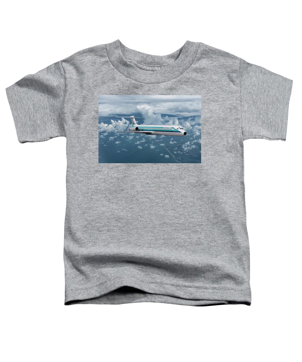Republic Airlines Toddler T-Shirt featuring the mixed media Republic Airlines First MD-82 by Erik Simonsen