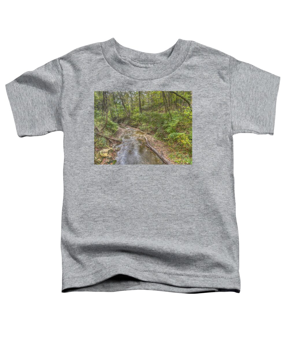 River Toddler T-Shirt featuring the photograph River flowing through Pine Quarry Park by Jeremy Lankford